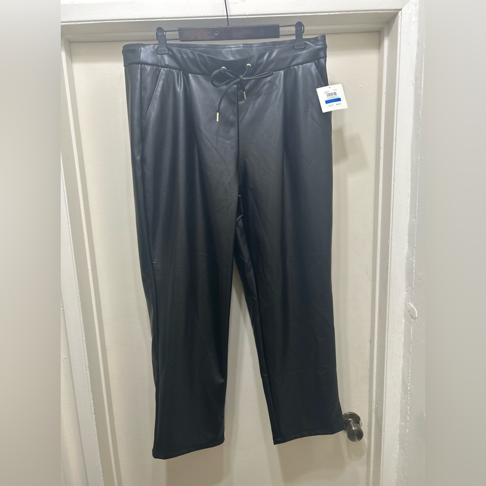 Anne Klein Faux Leather Pants Vegan Black Womens Size XL Pull On Trouser $89 NWT